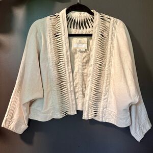 Anthropologie Hei Hei Linen Blend Cropped Ladder Front Jacket